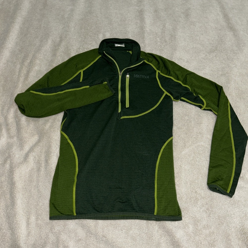 Marmot Polartec Power Grid 1/2 Zip Fleece Mens‎ XS Green Pullover Hiking